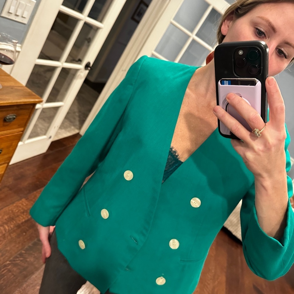Vintage 1980s Green Linen Blazer
